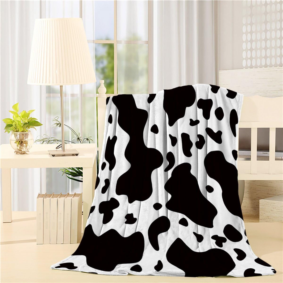 DoremiHomeCow Print Baby Blanket Fleece Throw Blanket for Couch Sofa Travel, Soft Fuzzy Plush Blanket, Luxury Flannel Lap Blanket, Super Cozy and Comfy for All Seasons 50" x 60"