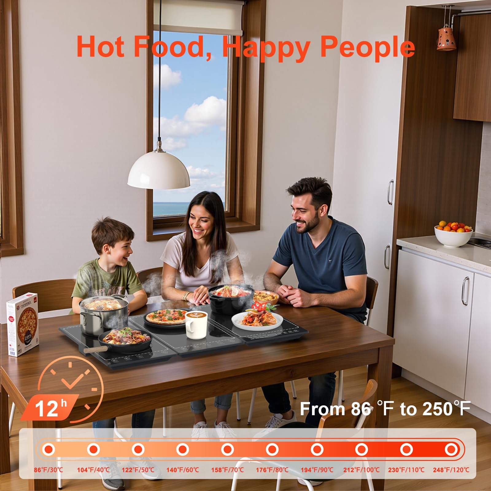 Warming Trays for Buffets Party to Keep Food Warm, 3-in-1 Modular Electric Food Warmers w/ 10 Heat Settings and 12H Timer, Tempered Glass Surface Warming Mat for Food, Catering, Gatherings