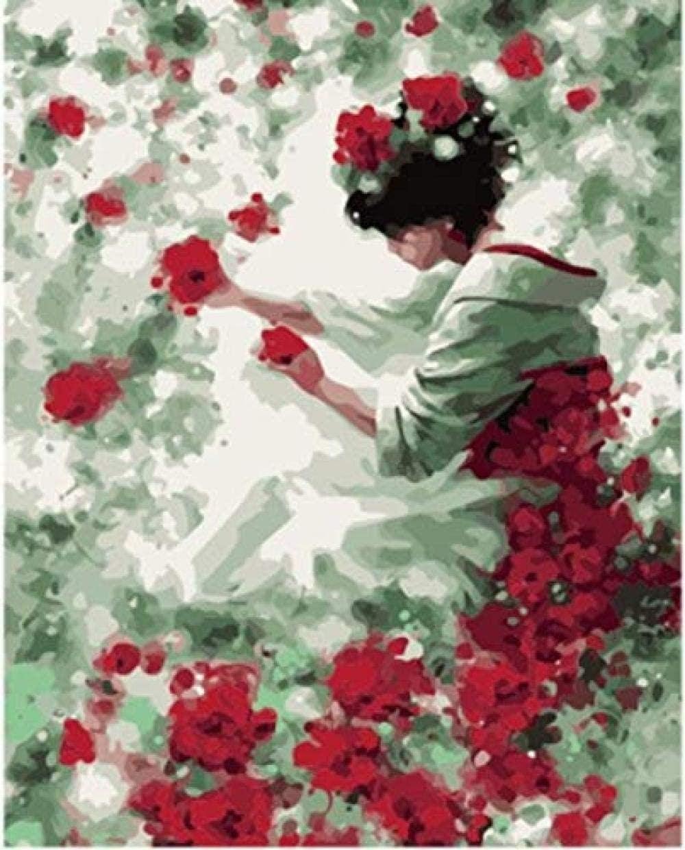 WMNBV Paint By Numbers Kit Kids Linen Canvas Preed Japanese Kimo Red Flowers -（40x50cm） With FrameChristmas, Thanksgiving