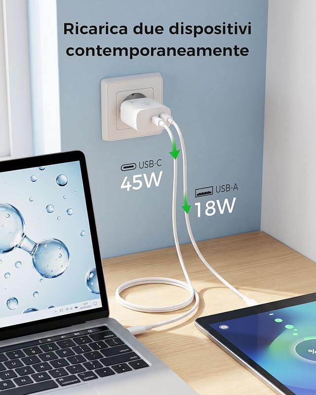 Cargador USB C 65W, Cargador Carga Rápida Doble Puerto Cargador iPhone — foto 4 di 8