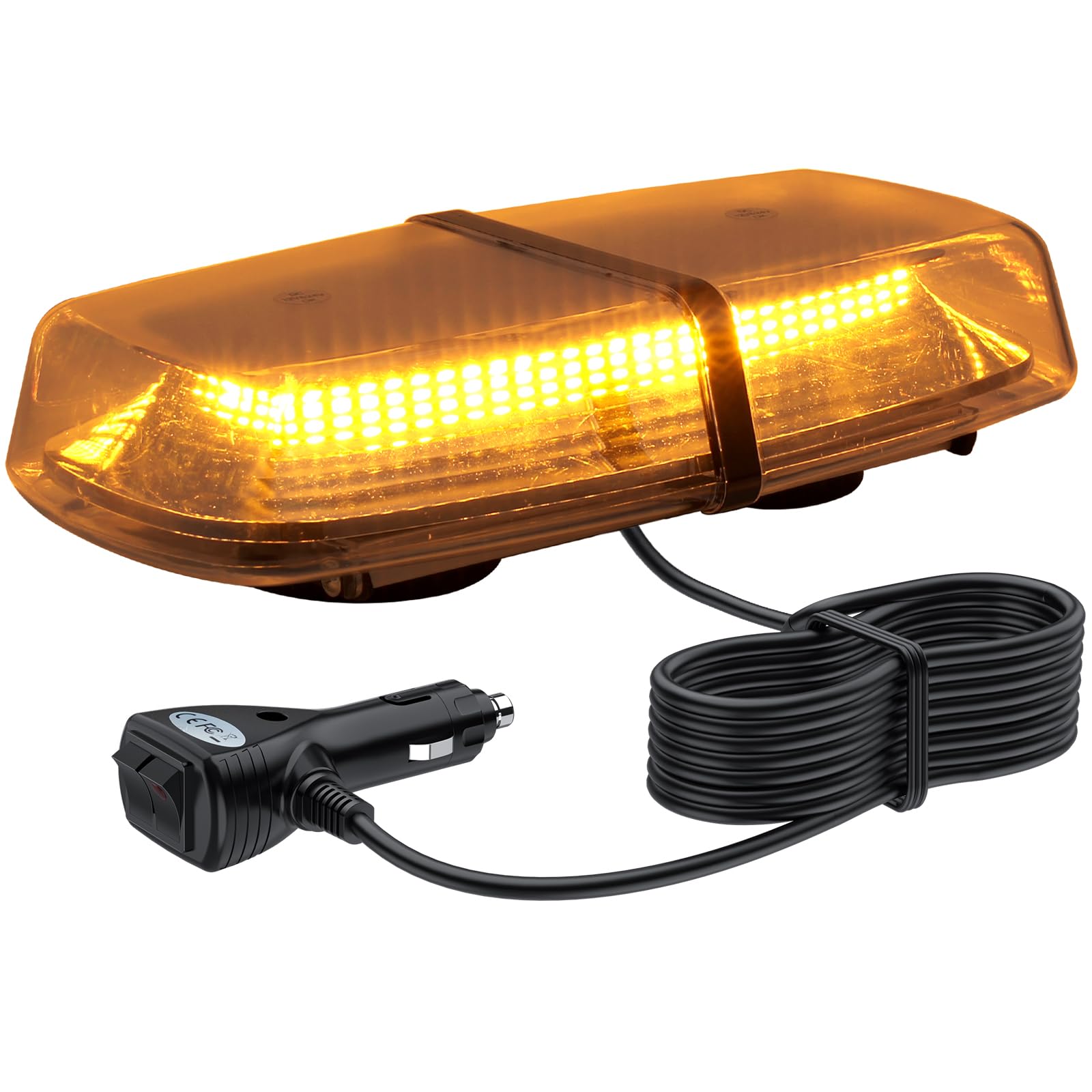 Justech 72 LED Amber Beacon 18W Car Emergency Light Flashing Warning Lights 8 Flash Modes Waterproof Flashing Beacon Recovery Strobe Light Bar 12V 24V with Magnetic Base for Car Vehicle Truck Trailer