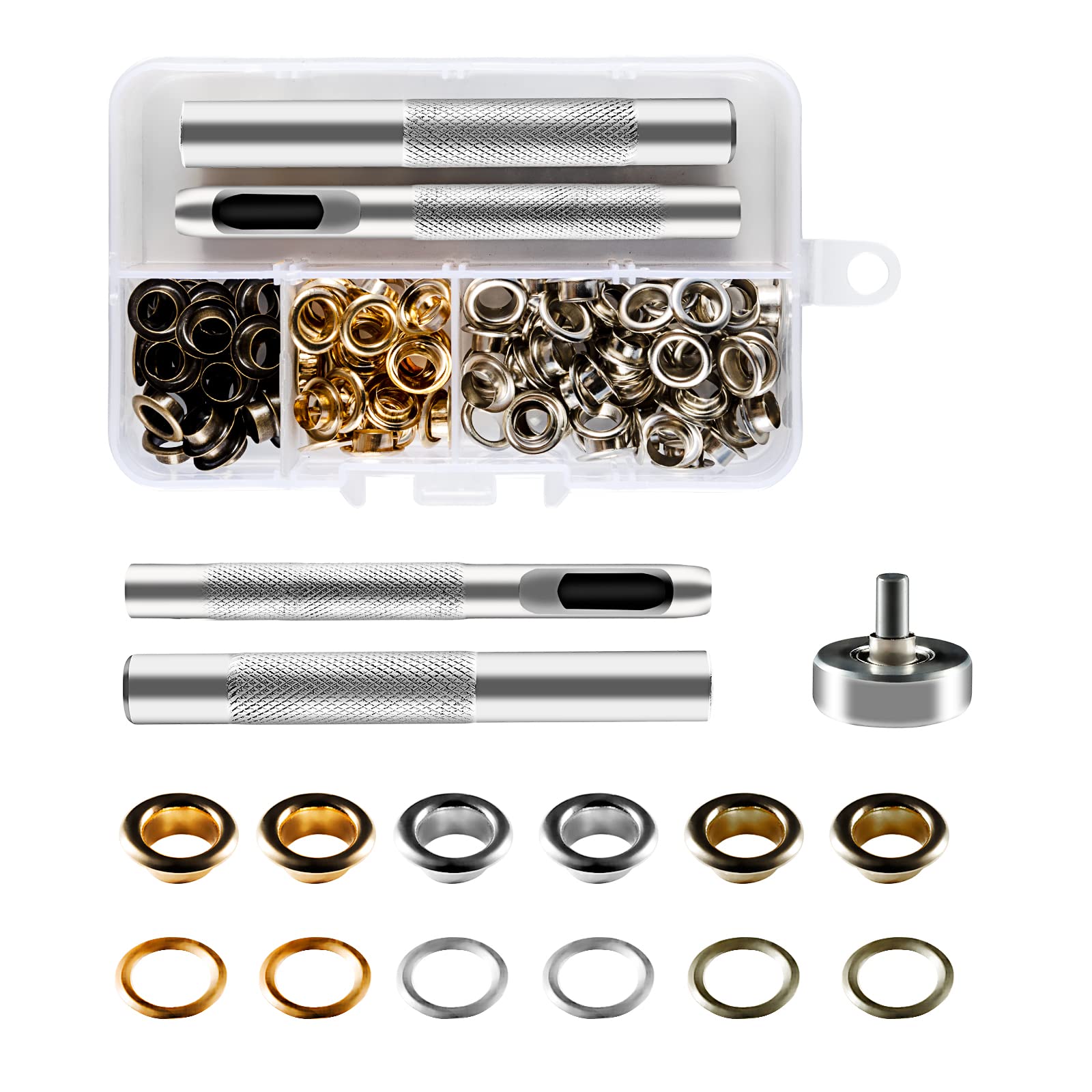 Sinofort 130Pcs Grommet Kit, 6mm Eyelets Punch Kit, 1/4 Inch Metal Eyelets with Grommet Setting Tool for Fabric Canvas Curtains Awnings Leather Clothing Craft