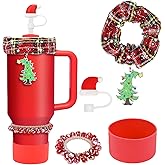 AMUSEPROFI Christmas Tumbler Accessories Set, Compatible with Stanley Cup, Including Headband with Charms, Straw Toppers, Cup Boot, Tumbler Bracelets