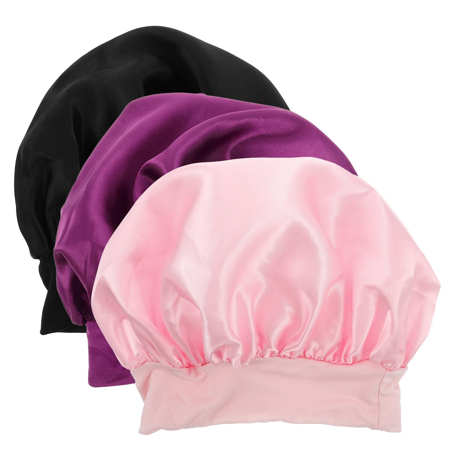 minkissy 3Pcs Kids Sleep Bonnet, Pure Color Elastic Night Sleep Caps Wide Band Sleeping Hats Kids Bonnets for Sleeping Soft Satin Sleep Caps