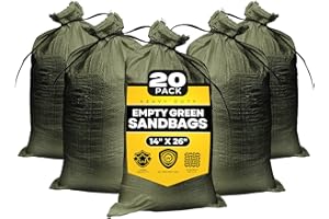 Empty Sandbags Military Green with Ties (Bundle) 14" x 26" - Woven Polypropylene Sand Bags, Sandbags for Flooding, Sand Bags 