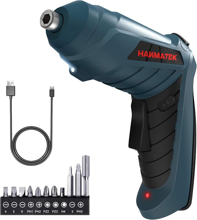 HANMATEK Electric Screwdriver Cordless 90° Rotating LED Light Battery