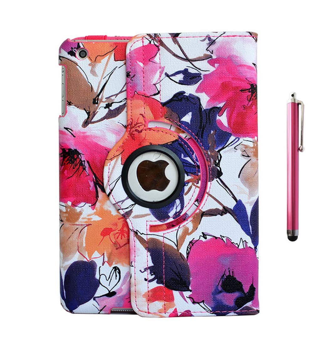 flyorigin Case for iPad mini 3 mini 2 mini 1,7.9",Premium PU Leather Multi-Function Stand Cover 360 degree Rotation,With Auto Sleep Wake Function+free stylus
