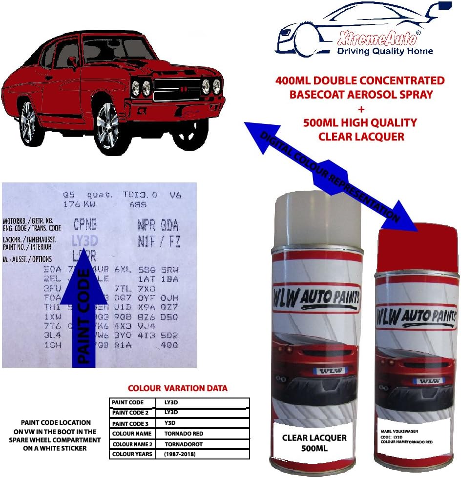 Xtremeauto Car Colour Aerosol Spray Paint TORNADO RED, Paint Code