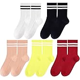 SailingTailor 5 Pairs Solid Color Two Stripe Crew Socks Casual Athletic Socks for women Girls