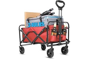 ZOMEYLPO Wagons Carts Foldable,Collapsible Folding Outdoor Utility Wagon for Outdoor,Sports,Garden,Camping,and Shopping,Heavy Duty,Large Capacity(Red).