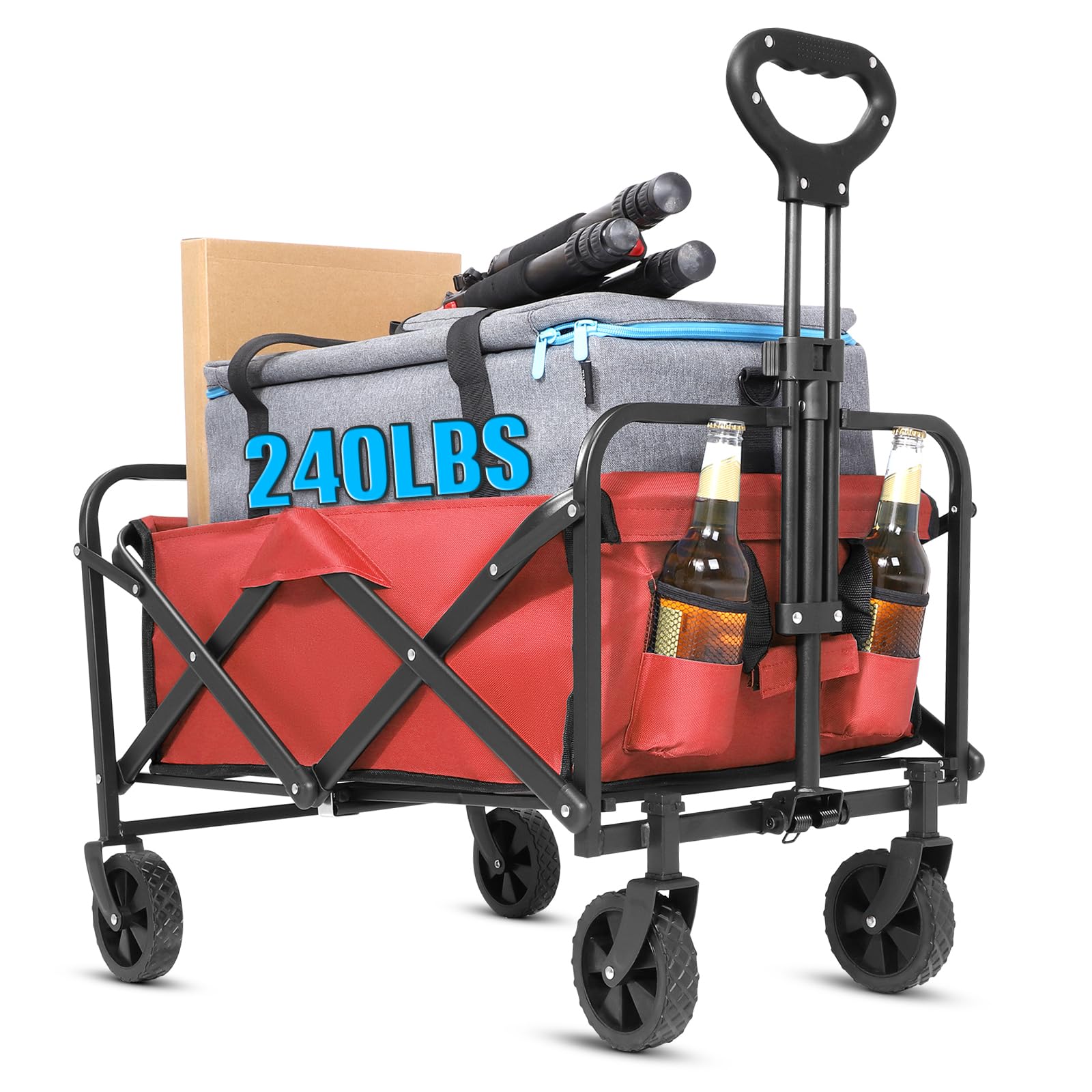 Photo 1 of ZOMEYLPO Wagons Carts Foldable,Collapsible Folding Outdoor Utility Wagon for Outdoor,Sports,Garden,Camping,and Shopping,Heavy Duty,Large Capacity(Red).