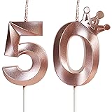 50th Birthday Candles for Cake, Number 50 Rose Gold