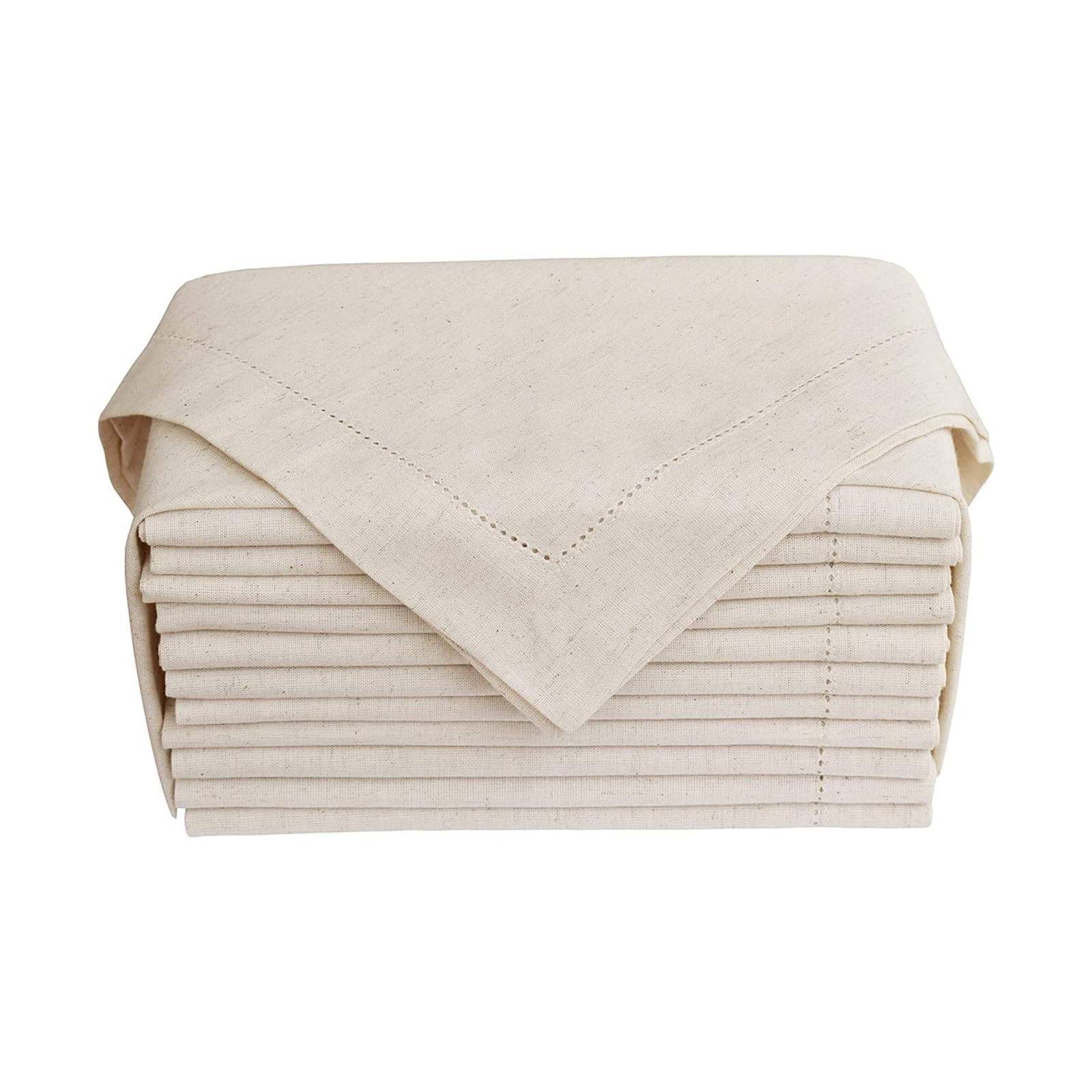 GFI LINEN CLUBS 12 Pack Cotton Flax Linen Cloth Dinner Napkins, 20x20 Inch Natural Hemstitched Table Napkins – Reusable, Machine Washable Premium Dining Napkins for Home, Restaurants & Weddings