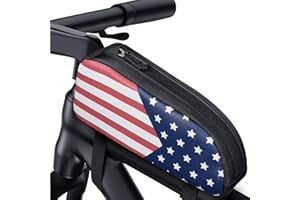LEMEGO Bike Top Tube Bag Bicycle Front Frame Bag Biking Accessories Waterproof Cycling Bag American Flag Print Bike Pouch for Mountain Bike Road Bicycles, Large, Black