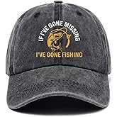 Jxubeuro If I've Gone Missing I've Gone Fishing, Funny Baseball Cap, Funny Hats, Gifts for Fishing Lover, Adjustable Cotton Baseball Cap for Men Women Black
