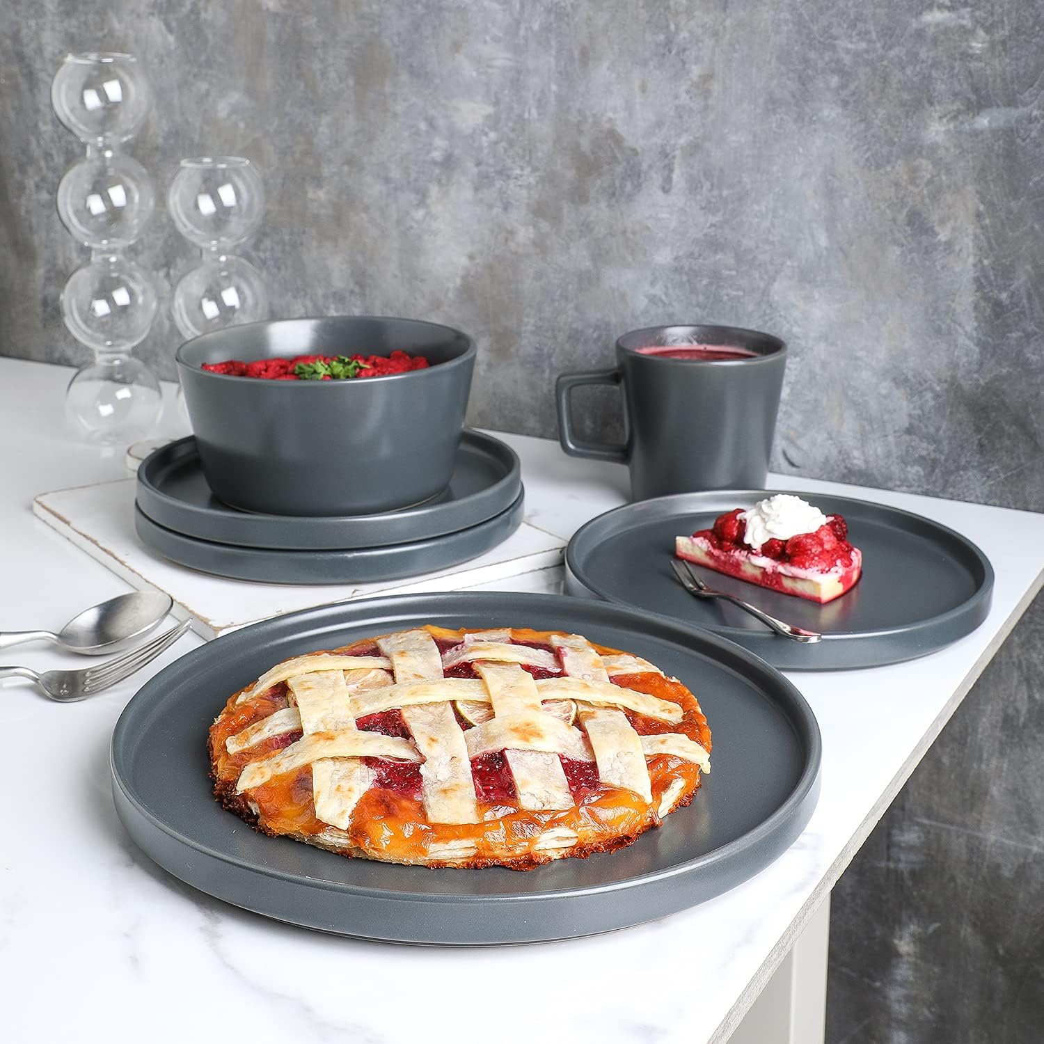  | Stone Lain Coupe Dinnerware Set, Service For 4, Gray Matte: Dinnerware Sets