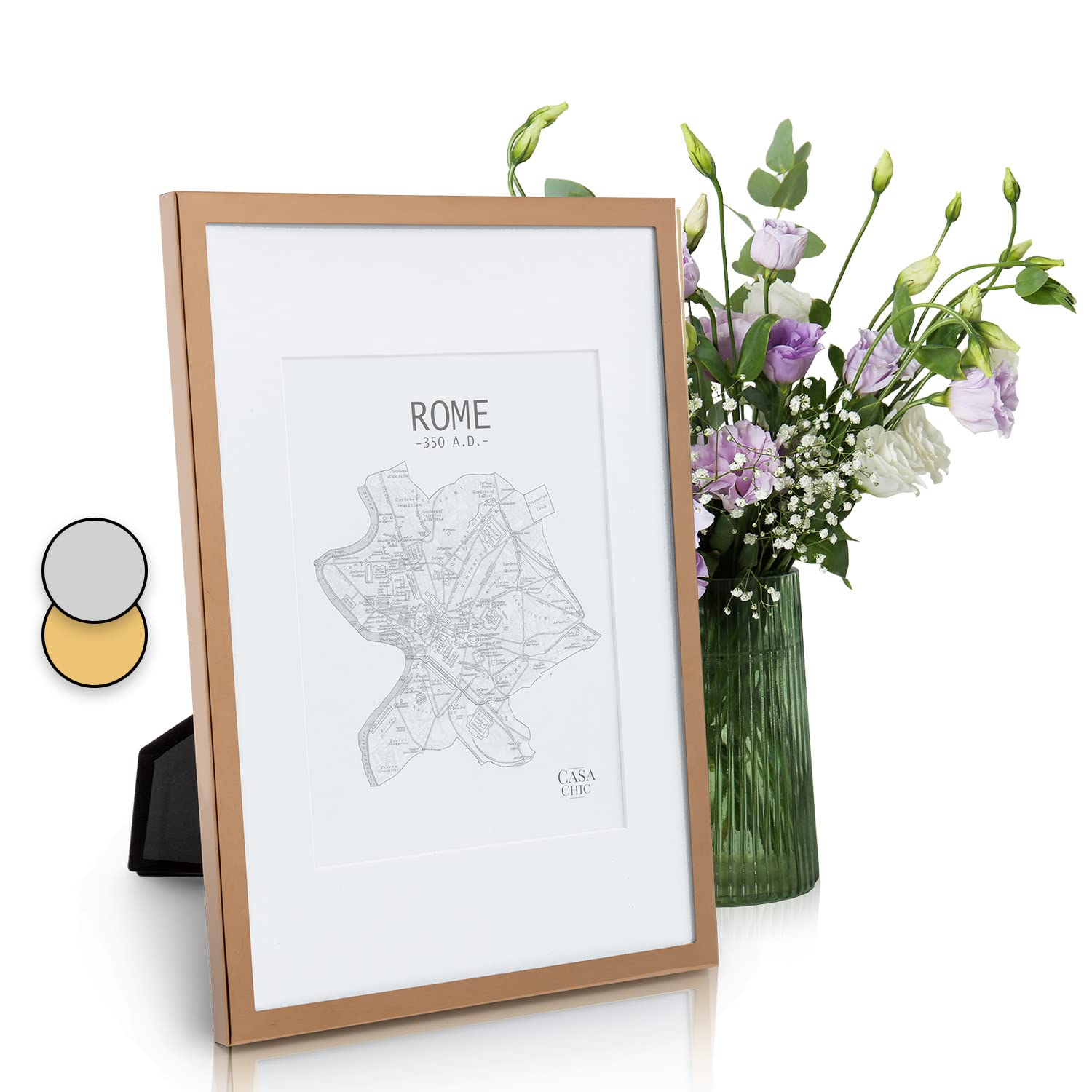 Casa Chic Picture Frame with Mount 31 x 23 cm for Certificate and Collage Glass Photo Frame Standing/Wall Mounted Frame Vertical/Horizontal Use Metal Picture Frame