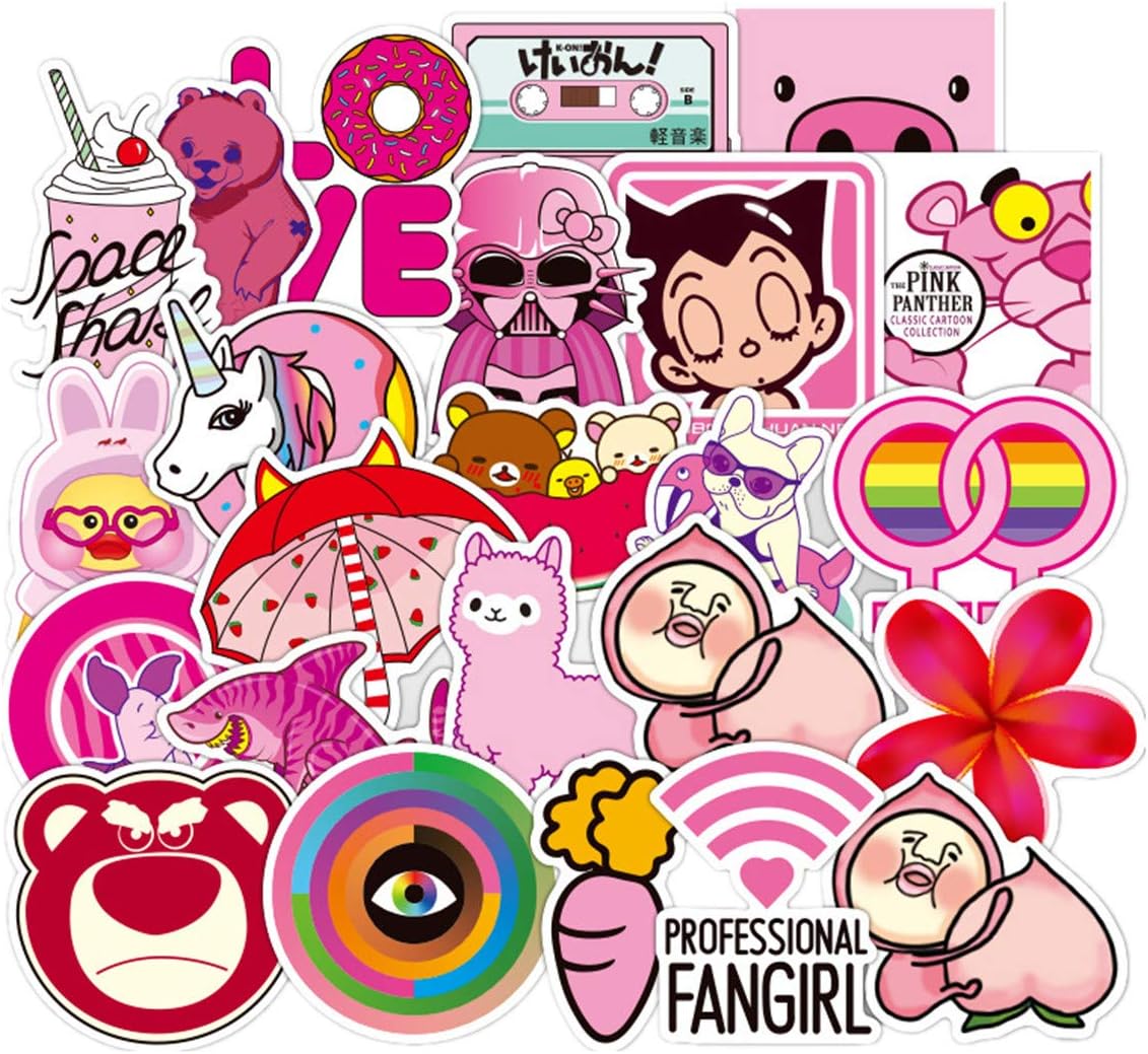TOPWINRR 50PCS Pink Girls PVC Stickers Waterproof Decoration for Children DIY Laptop Macbook Car Motorcycle Bicycle Luggage Graffiti Skateboard A