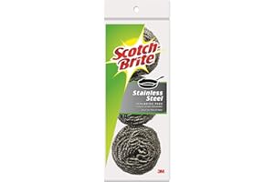 3M Scotch-Brite 214C Metal Scrubbing Pads, 2 1/2-Inch x 2 3/4-Inch, Stainless Steel, Silver, 3/Pk, 8 Pks/CT