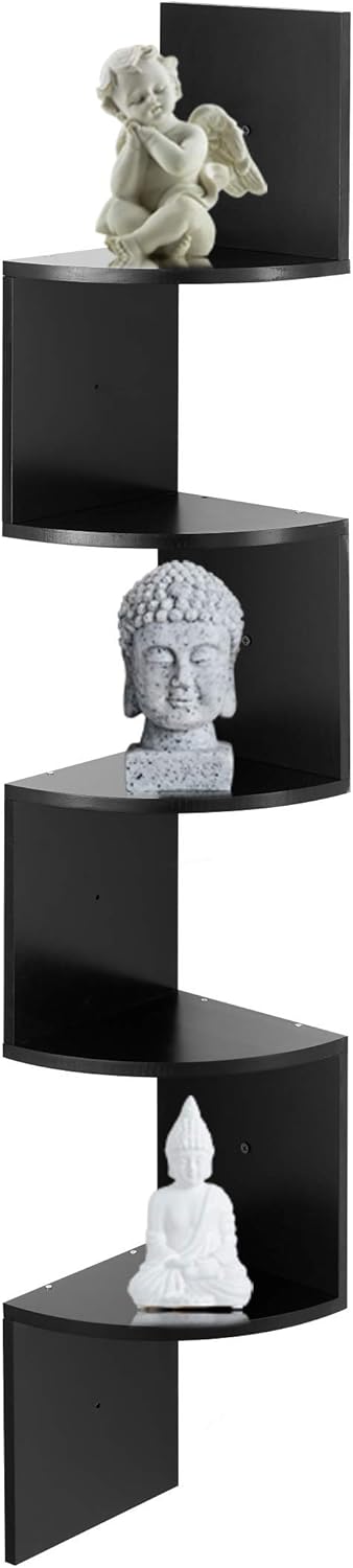 Wall Mount Corner Shelves, 5 Tier Zigzag Decorative Design by Halter, Black: Kitchen & Dining