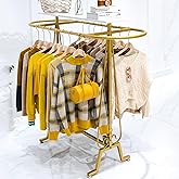 SPTZQURY Round Clothing Rack, Commercial Floor Standing Clothes Hanging Rack, Oval Iron Clothing Hanging Rack, for Bedrooms Hanging Apparel, Boutiques Display, Laundry Room (Gold)