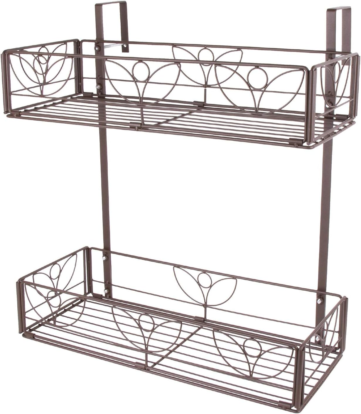 AmnoAmno 2-Tier Balcony Hanging Flower Rack Stand Rail Planters Baskets Pots for Outside, Deck Railing Planters Boxes Outdoor Hanger Stand with Strong Metal Folding Design Easy Installation (Bronze) : Garden & Outdoor