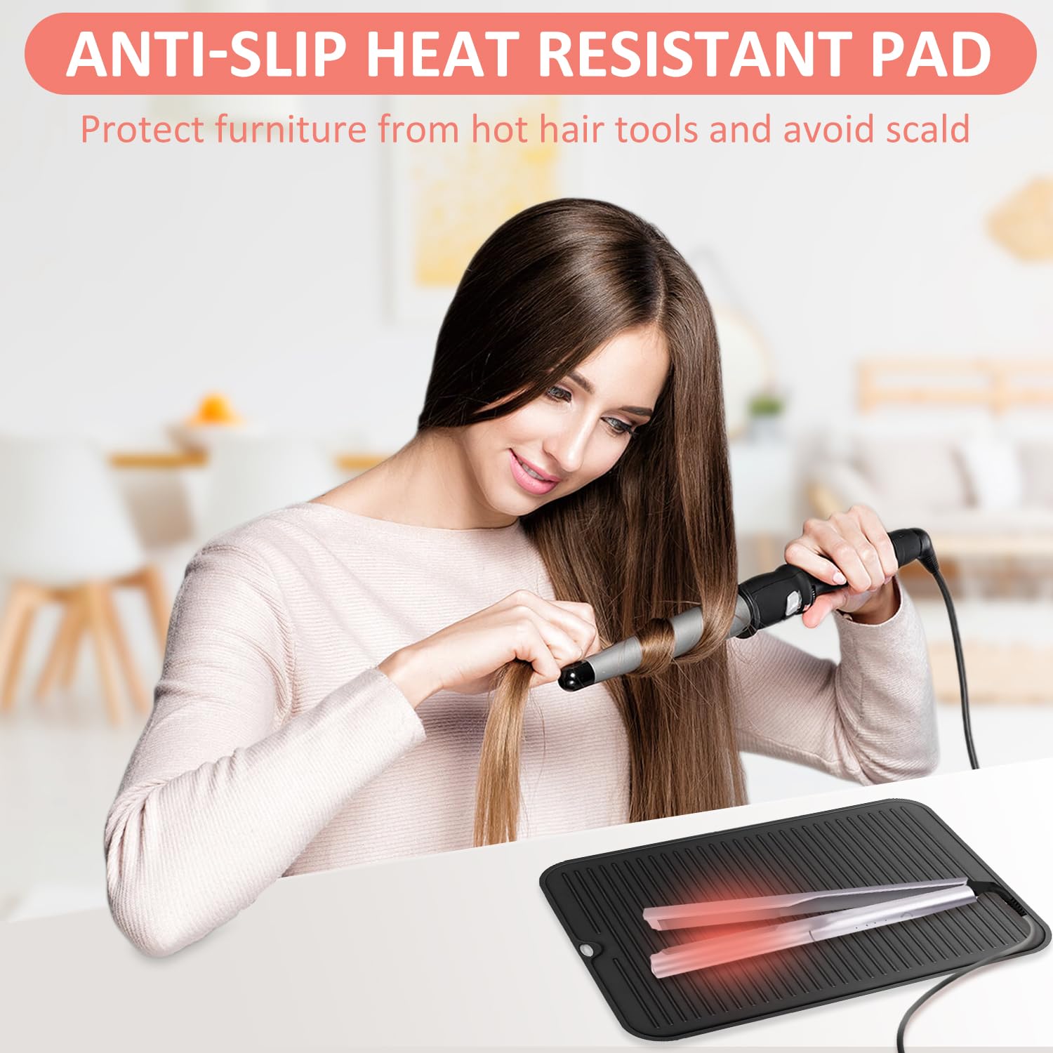 Quccefods Large Heat Resistant Silicone Mat for Hair Tools: Curling Iron, Flat Iron, Hair Straightener - Portable Hair Styling Pad Cover