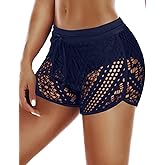 Women's Swim Shorts Waistband Swimsuit Bottom Board Shorts Lace Hollow Swimming