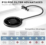 Aokeo Microphone Pop Filter Three-Layer Wind Screen with 360° Gooseneck view 4