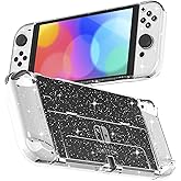 RHOTALL 3 in 1 Protective Glitter Clear Case Cover for Nintendo Switch OLED, Dockable Skin for Switch OLED and Controller, Comfort Grip Shell with Shock-Absorption and Anti-Scratch Design