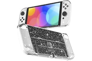 RHOTALL 3 in 1 Protective Glitter Clear Case Cover for Nintendo Switch OLED, Dockable Skin for Switch OLED and Joy Con Controller, Comfort Grip Shell with Shock-Absorption and Anti-Scratch Design