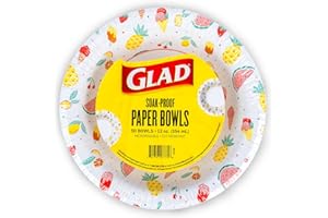 Glad Everyday Disposable Paper Bowls with Picnic Design| Cut-Resistant, Microwavable Paper Bowls for All Foods & Daily Use | 