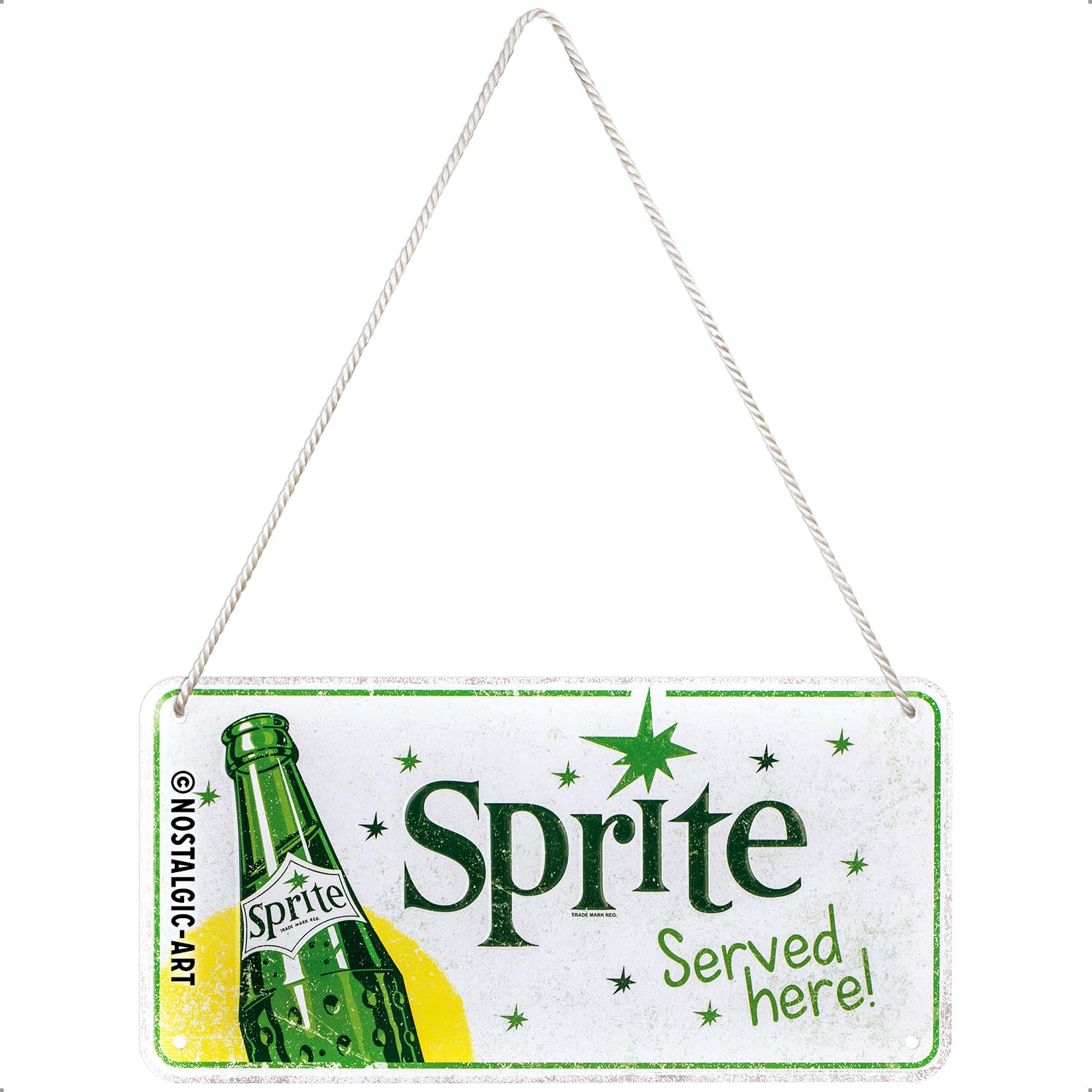 Nostalgic-Art Retro Sprite-Served Here Hanging Sign - Gift Idea as Bar Accessories Metal Vintage Design for Decoration 10x20cm