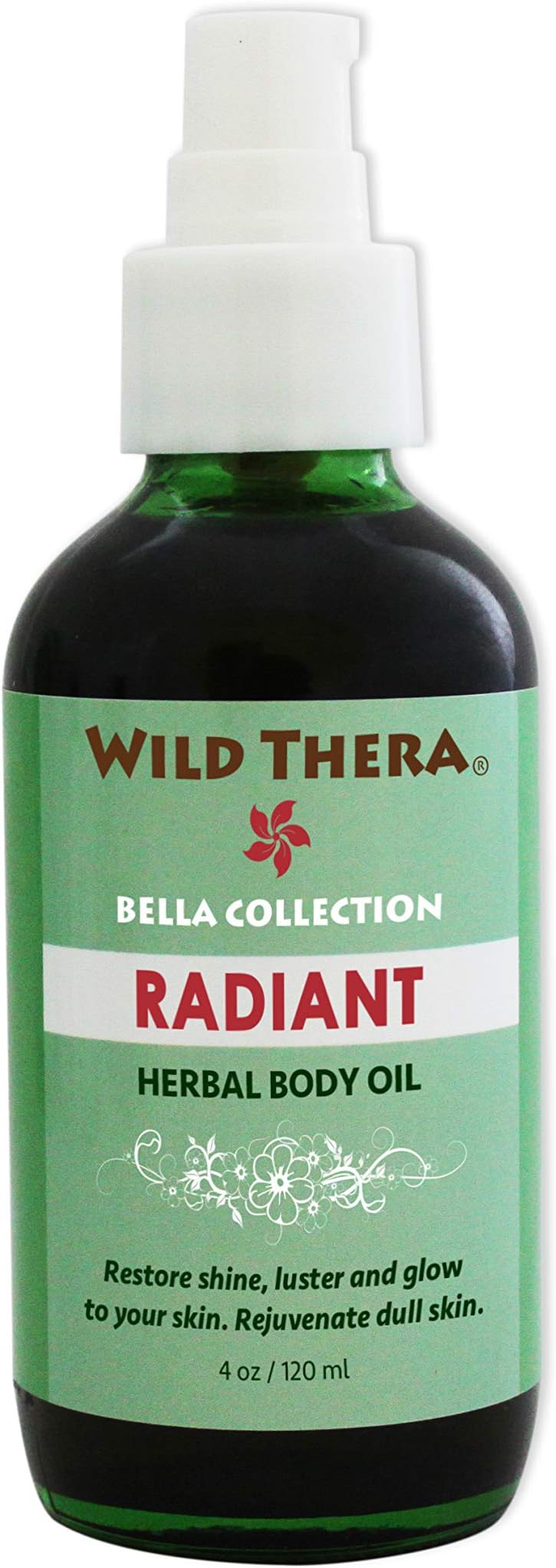 Wild Thera Herbal Radiant Body Oil to rejuvenate skin cells, lighten and brighten skin tone, remove impurities. Unclog pores, detox and exfoliate with natural oils, herbs and Aromatherapy EO blend.