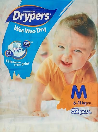Drypers Wee Wee Dry Medium Sized Diapers (52 Counts)(Taped Diaper)