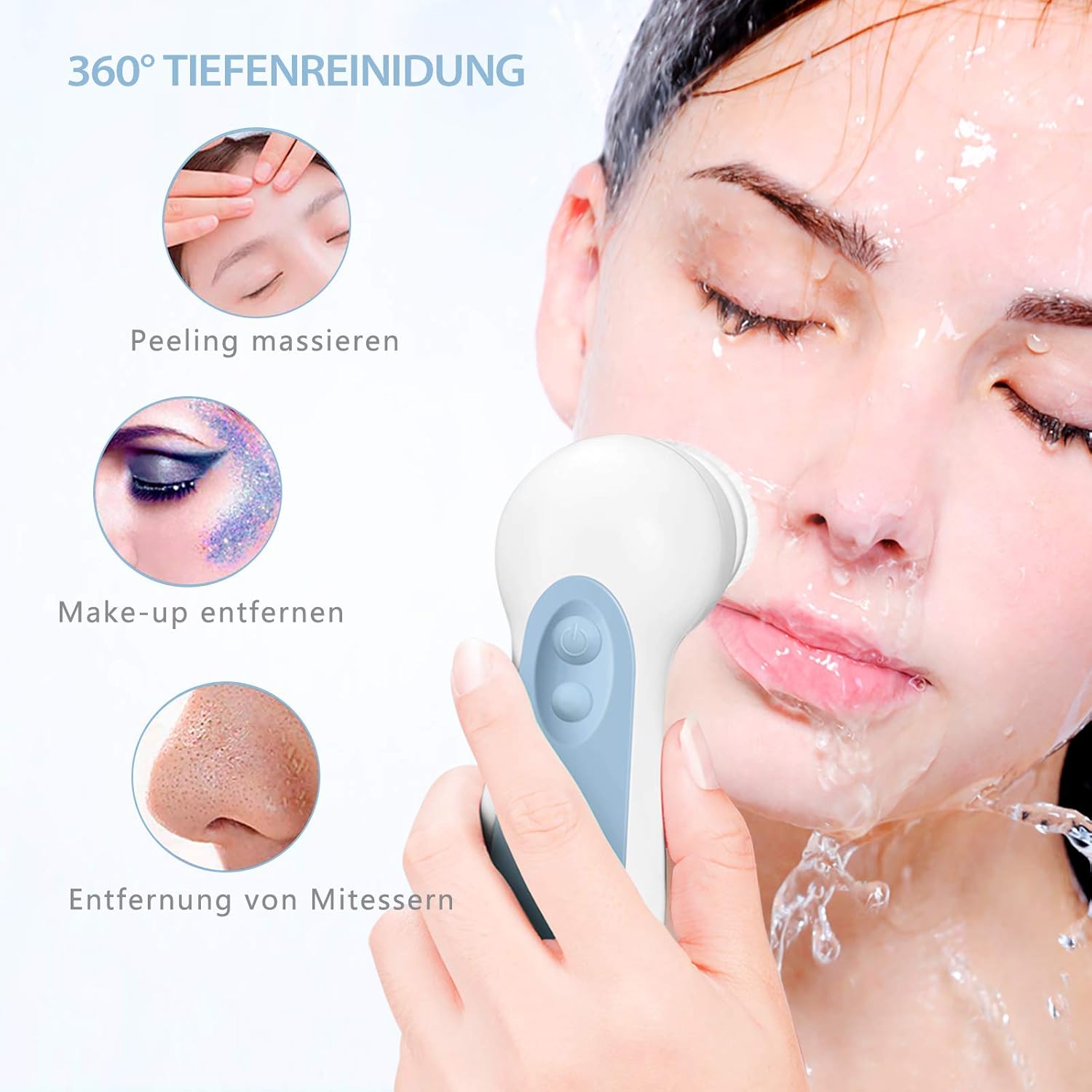 Water-Resistant Facial Cleansing Spin Brush Set with 3 Exfoliating Brush Heads - Complete Face Spa System by CLSEVXY - Advanced Microdermabrasion for Gentle Exfoliation and Deep Scrubbing(Blue): Beauty