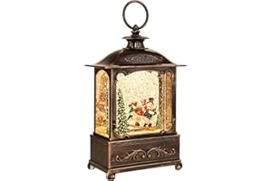 KAMPGO Christmas Snow Globe Lantern Christmas Decorations Water Glittering Lanterns with Music & Timer, USB Lined/Battery Operated Lighted Lantern for Christmas Festival Decoration Gifts (Skiing Snowman)