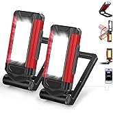YiaMia Rechargeable LED Magnetic Work Light 2 Pack, Portable Tool Gifts for Men, 7 Flashlight Modes with Kickstand and Carabiner, USB Charging for Camping, Hunting, and Car Repairs (2, Red)