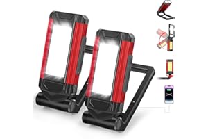 YiaMia Rechargeable LED Magnetic Work Light 2 Pack, Portable Tool Gifts for Men, 7 Flashlight Modes with Kickstand and Carabiner, USB Charging for Camping, Hunting, and Car Repairs (2, Red)