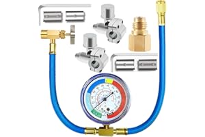 FANOVO R134A Refrigerator Freon Recharge Hose Kit, R134A AC Refrigerant Charging Hose Gauge, Bullet Piercing Valve Hose Refrigerant Can Tap, R134a Self-Sealing Adapter for Home AC Refrigerant System