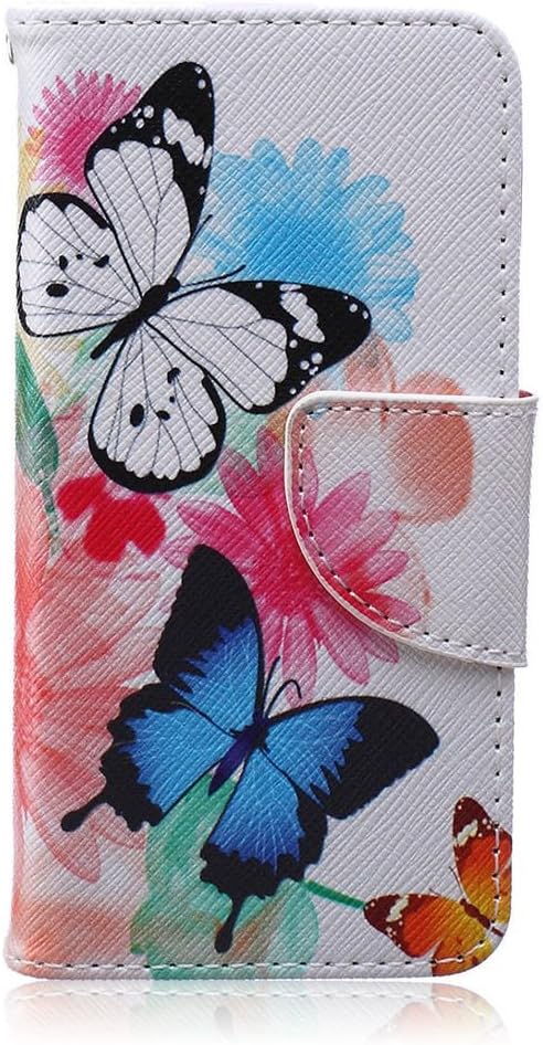 iPhone 5C Case, SATURCASE Beautiful Butterflies Pattern PU Leather Flip Magnet Wallet Stand Card Slots Case Cover For Apple iphone 5C