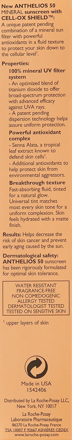 La Roche-Posay Anthelios Tinted Mineral Ultra-Light Fluid Broad Spectrum SPF 50, Face Sunscreen with Titanium Dioxide, Oil-Free, 1.7 Fl. Oz: Premium Beauty