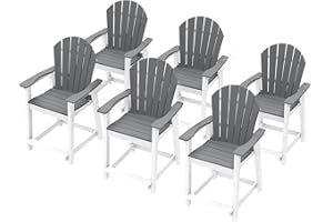 OTSUN Outdoor Tall Adirondack Chairs Set of 6, Patio Bar Stool Chair with High Back, 400lbs, Widened Arms, All-Weather Balcony Chair for Backyard, Garden, Yard (6PCS, White & Grey)