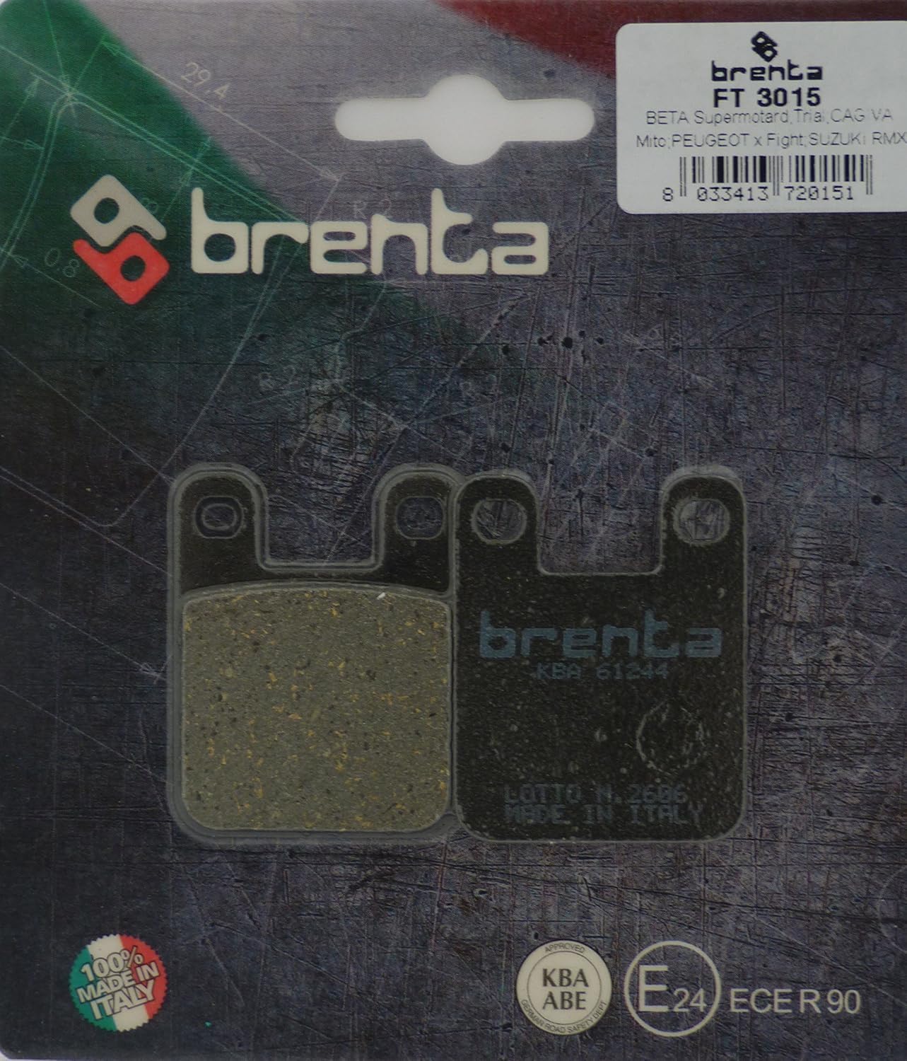 Brenta Organic Motorcycle Brake Pads for Alfer, Aprilia, Beta, Cipi, Derbi Gas