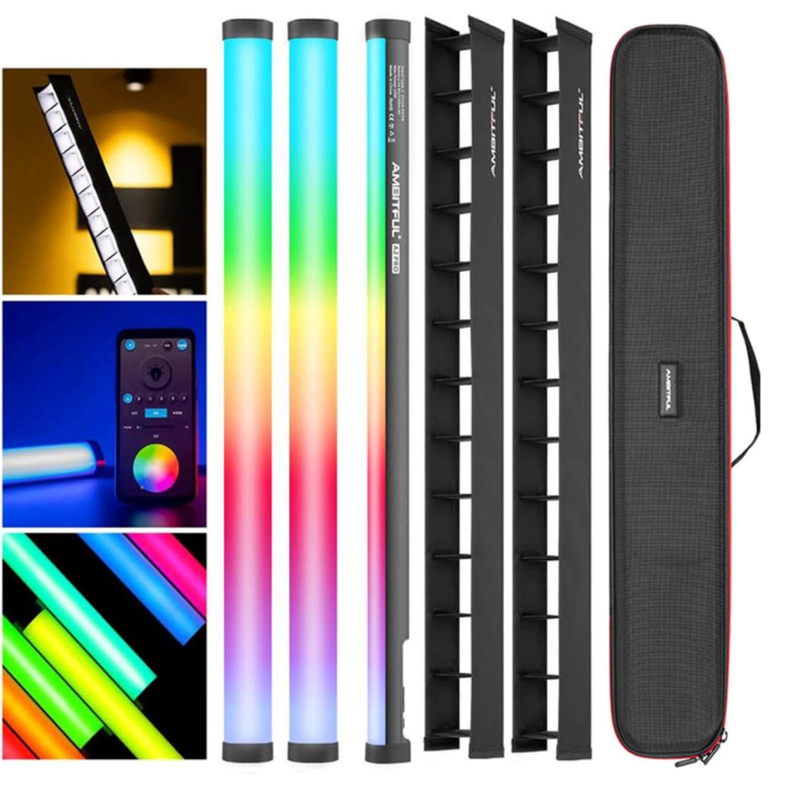 AMBITFUL A2 PRO A2PRO Full-Color RGB Tube Light, CRI 95 TLCI 97 Accurate Color,2500k-8500K Adjustable,RGB CCT HSI Mode, 26 Fx Light Effect,APP Control Support, Brightness Adjustable (A2PRO-K2)
