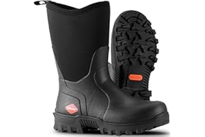Showave Men's Mid Calf Rubber Work Boots Waterproof Rain Boot Insulated Mud Boots with Comfortable Sports Soles