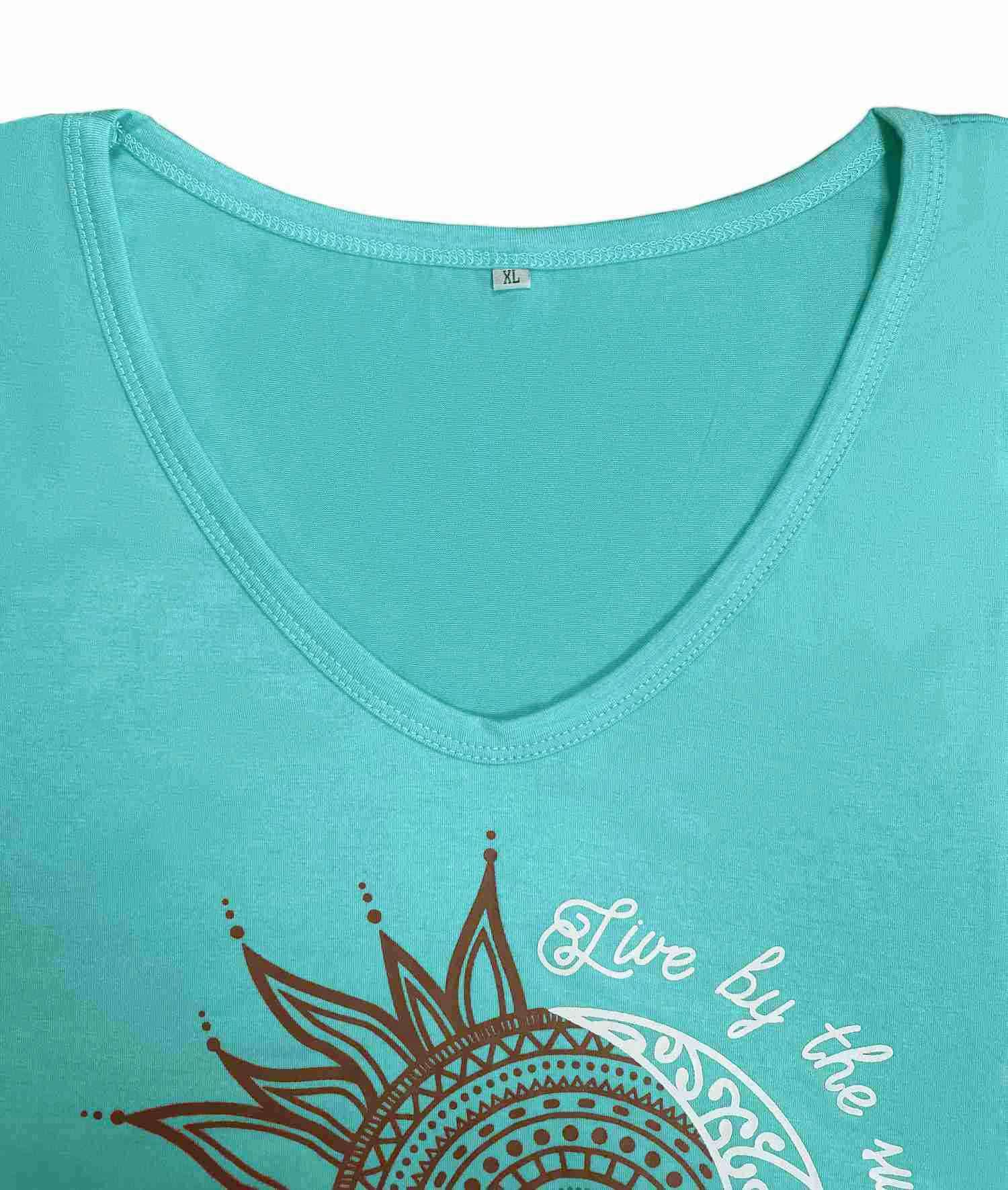 Teesho Damen Tshirt Langarm V Ausschnitt Oberteile Basic Shirts Casual Longshirt Drucken Pullover Herbst Tops Tunika（Lake Blau/L