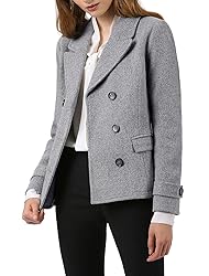 Allegra K Women's Notched Lapel Double Breasted Pea