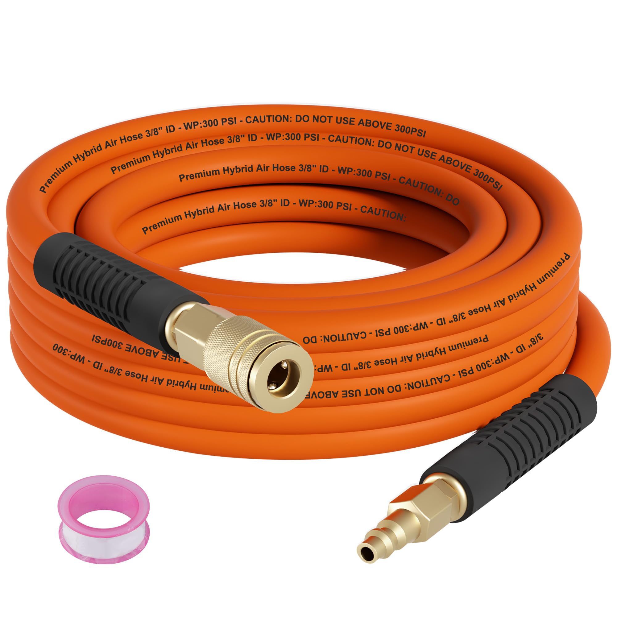 Photo 1 of Ailbiuko  Air Hose 3/8 Inch x 25 Feet Air Compressor Hose with 1/4 Inch Brass Air Coupler and Plug,Heavy Duty, Lightweight, Kink Resistant, All-Weather Flexibility, 300 PSI