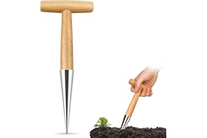 Milifox 11 inch Garden Hand Dibber, Stainless Steel Sow Dibbler with Wood Handle, Bulb Planter Tool for Gardening, Seed Planter Tool for Sowing Seeds, Planting Bulbs, Digging, Gardening